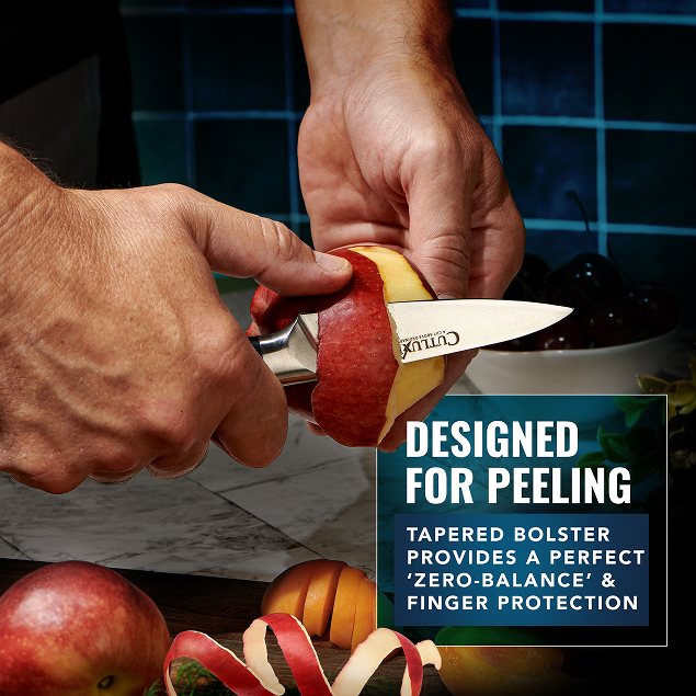Product image 5 of 7: Hand peeling apple with precision kitchen knife, designed for peeling with zero-balance grip and finger protection