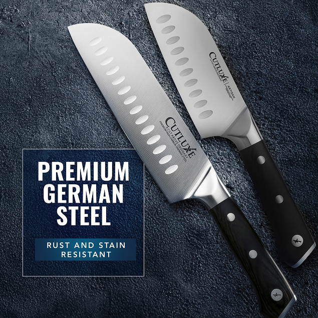 Product image 3 of 6: Premium German steel kitchen knives with black handles, rust and stain resistant
