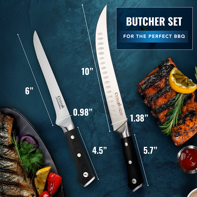 Product image 3 of 6: Cutluxe butcher knife set for BBQ with 6” and 10” blades, perfect for grilling and home cooking