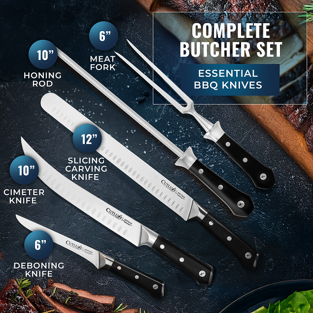 Product image 3 of 10: Complete butcher set with slicing, carving, and deboning knives for BBQ and kitchen use