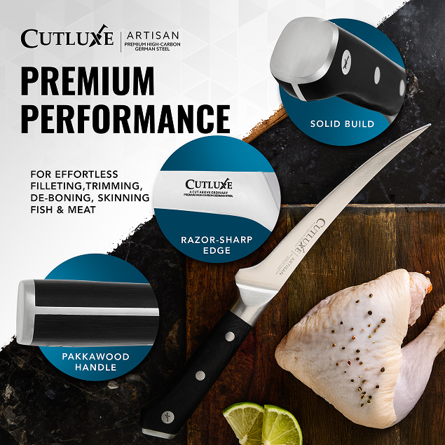 Product image 2 of 6: Premium kitchen knife with razor-sharp edge, Pakkawood handle, ideal for filleting and trimming fish & meat