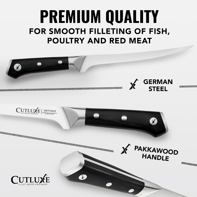Product image 2 of 7: Premium German steel fillet knife with Pakkawood handle for smooth fish, poultry, and meat cutting