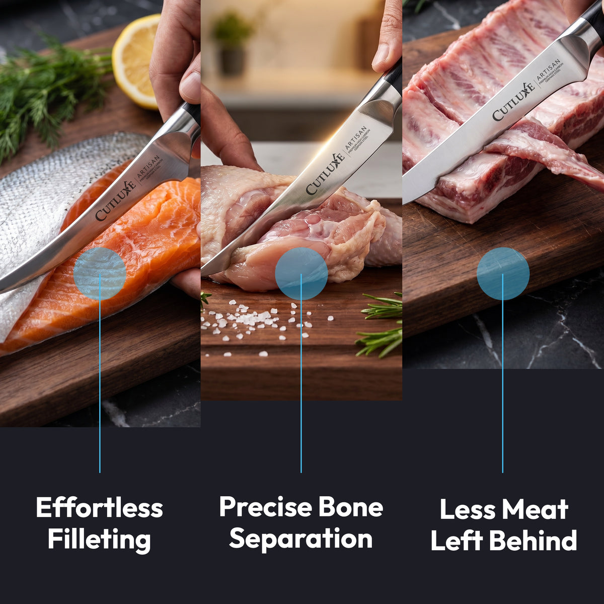 Product image 4 of 10: Kitchen knife slicing salmon, chicken, and ribs with precision for effortless filleting and bone separation