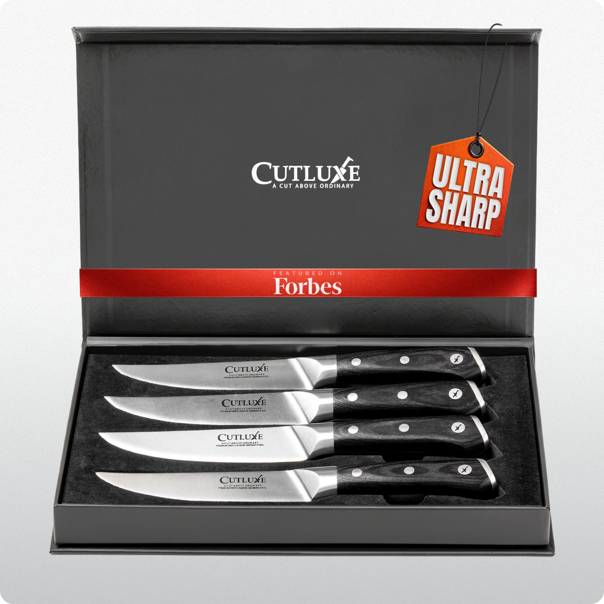 Product image 8 of 8: Ultra sharp Cutluxe kitchen knives in sleek black gift box, featured on Forbes