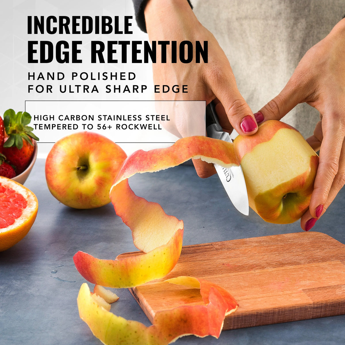 Product image 6 of 10: Ultra sharp kitchen knife peeling apple with high carbon stainless steel edge