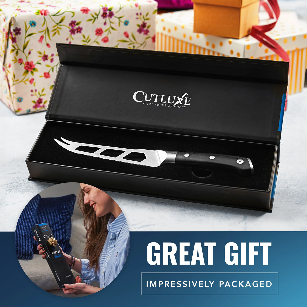 Product image 7 of 9: Elegant cheese knife in luxury gift box, perfect for home cooks and chefs — great gift idea