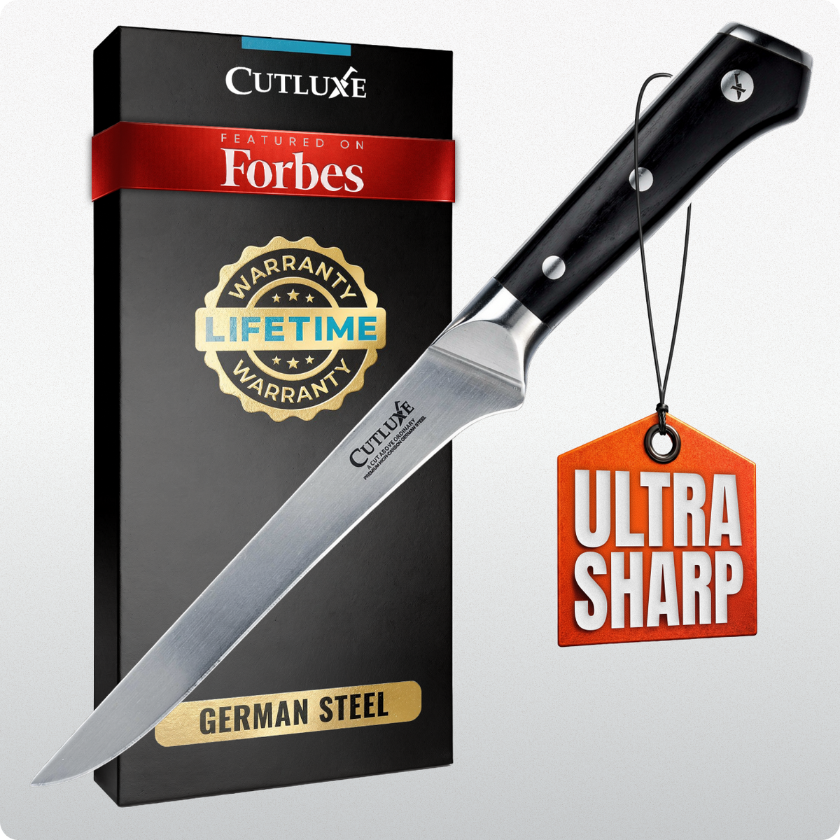 Product image 8 of 8: Ultra sharp German steel kitchen knife with lifetime warranty, featured on Forbes