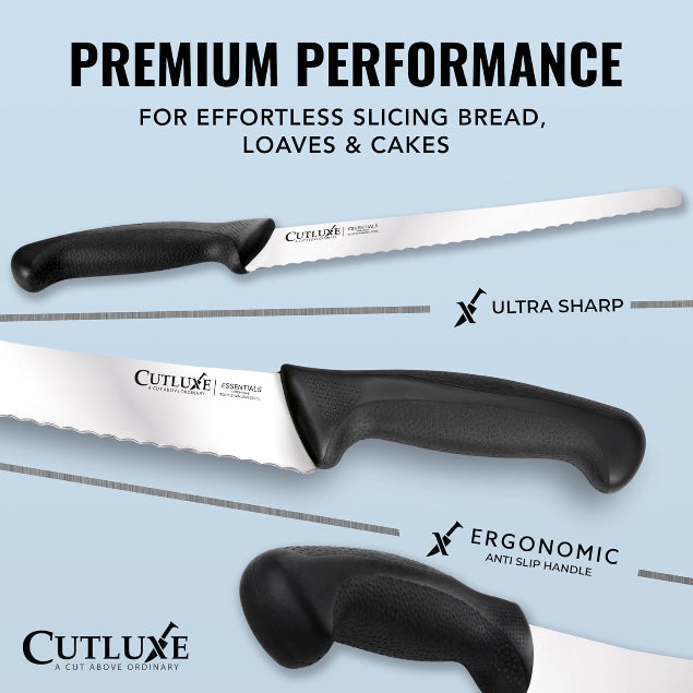 Product image 4 of 9: Ultra sharp serrated bread knife with ergonomic anti-slip handle for slicing loaves and cakes