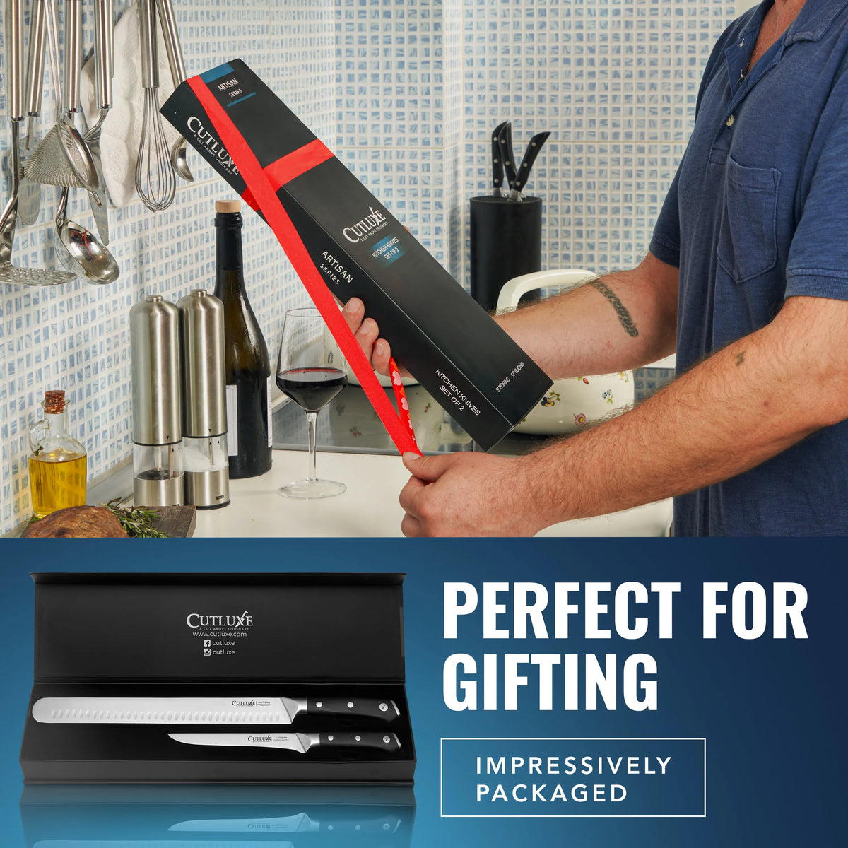 Product image 9 of 10: Artisan Series kitchen knives set, perfectly packaged for gifting with sleek black and red design