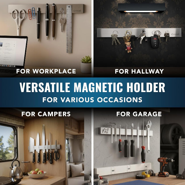Product image 7 of 9: Versatile magnetic holder for kitchen knives, tools, keys & office supplies in workspace, hallway, camper, garage