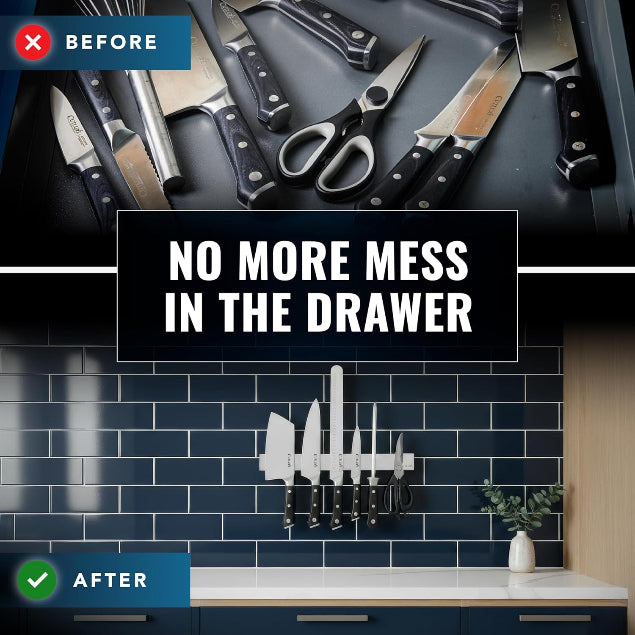 Product image 4 of 10: Organized kitchen knives on wall rack, tidy drawer solution for home cooks