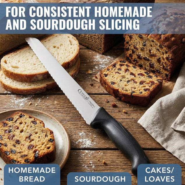 Product image 8 of 9: Bread knife slicing homemade and sourdough bread on wooden table