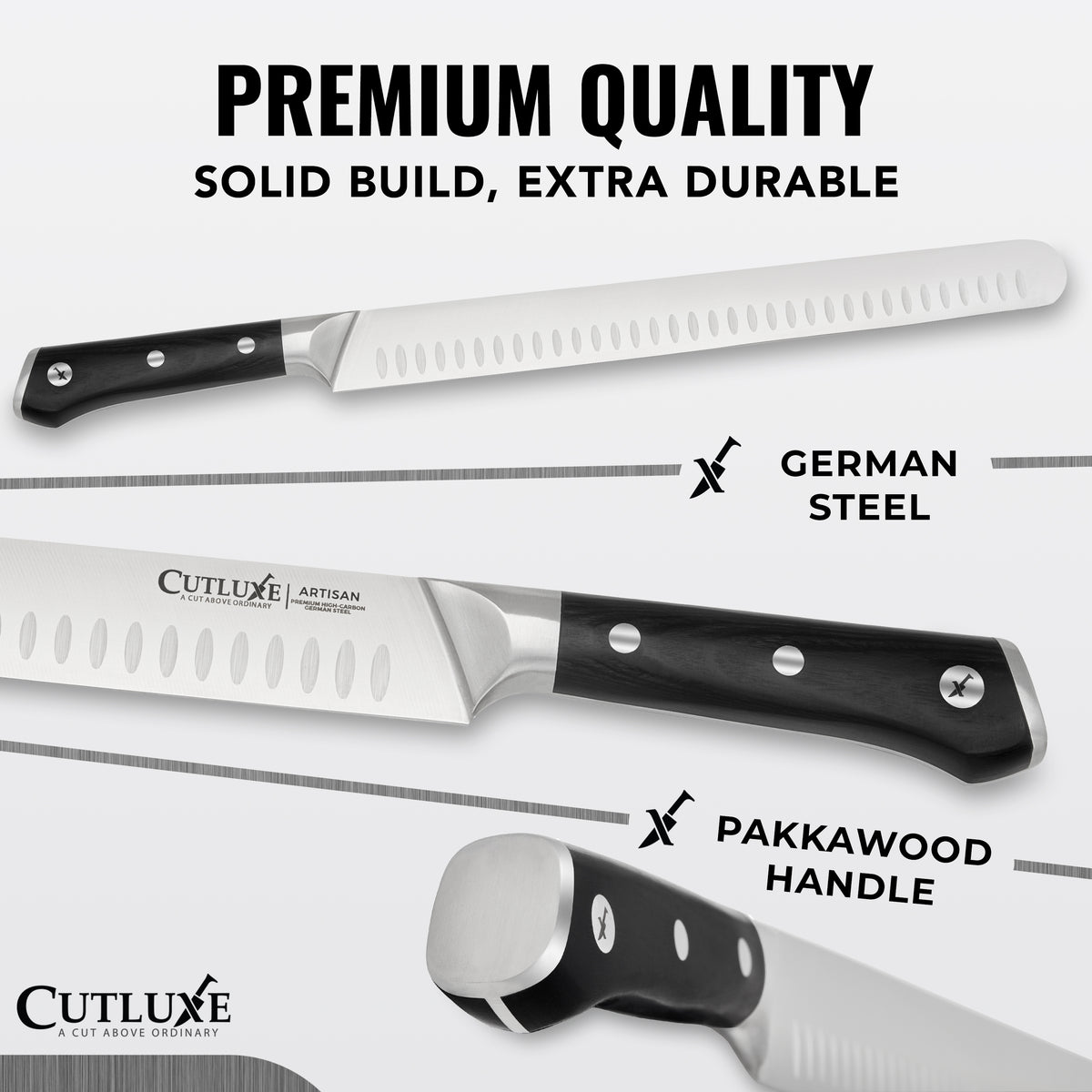 Product image 8 of 10: Premium German steel kitchen knife with Pakkawood handle, solid build, extra durable