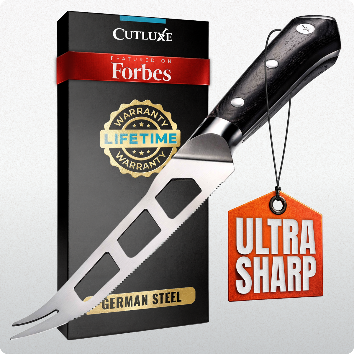 Product image 9 of 9: Ultra sharp German steel carving knife with lifetime warranty, featured on Forbes, ideal for home cooks and chefs