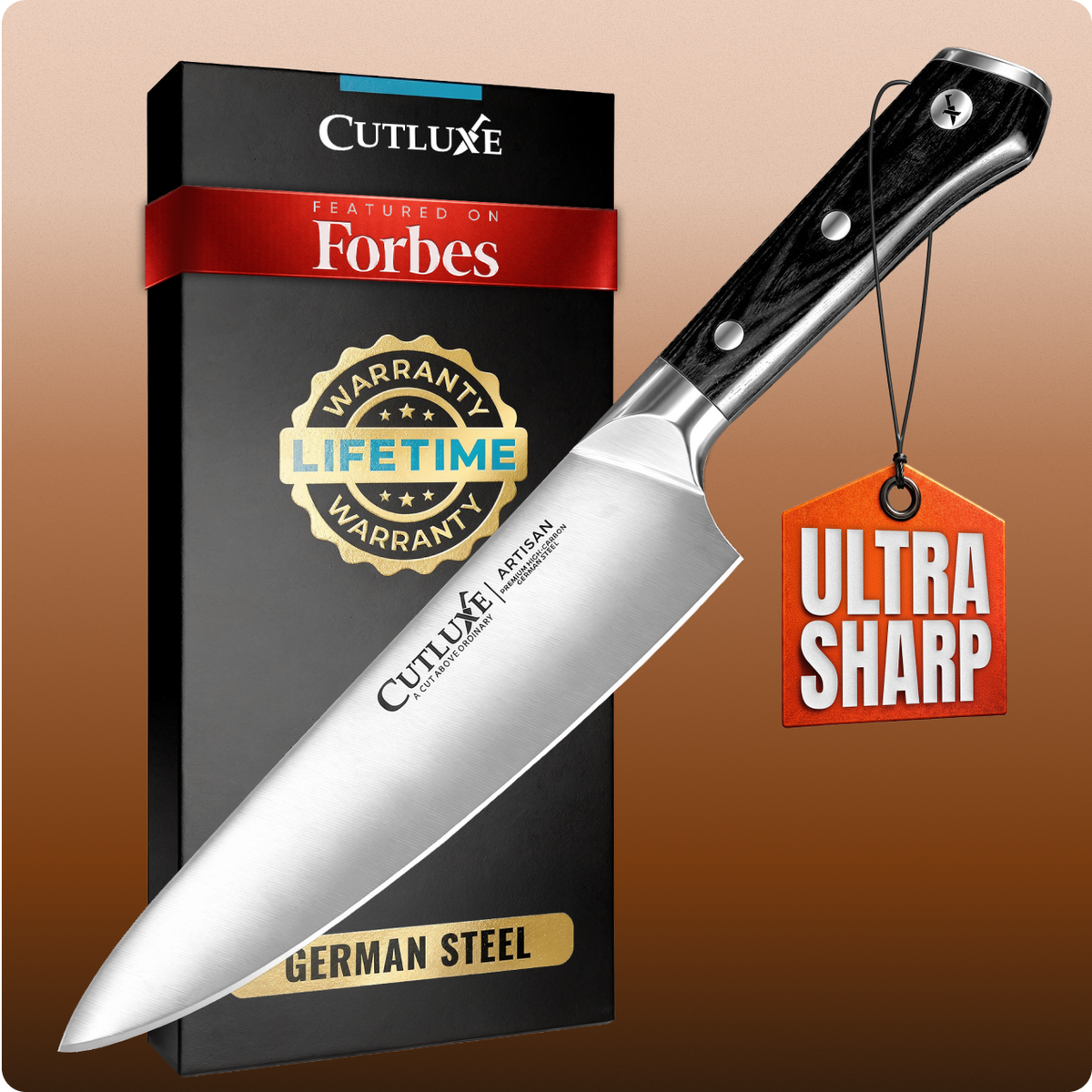 Product image 1 of 9: Ultra sharp German steel kitchen knife with lifetime warranty, featured on Forbes