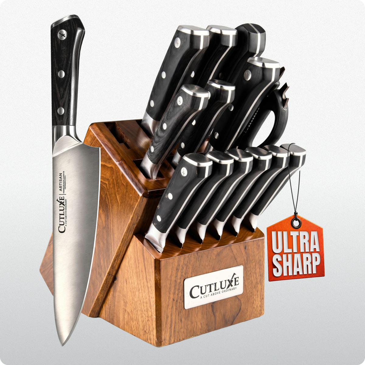 Product image 26 of 26: Ultra sharp kitchen knife set with wooden block, ideal for home cooks and chefs