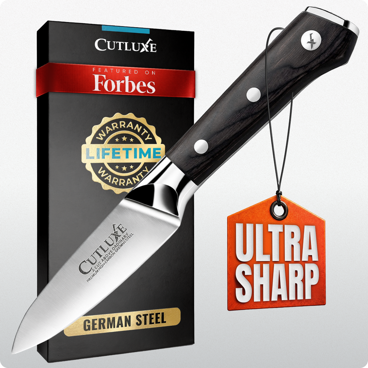 Product image 6 of 6: Ultra sharp German steel kitchen knife with lifetime warranty, featured on Forbes, ideal for home cooks and chefs