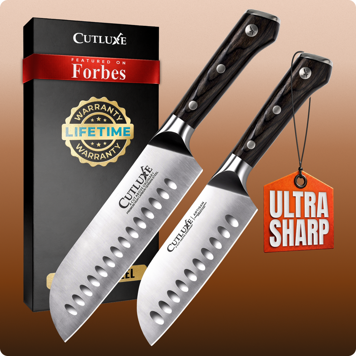 Product image 1 of 6: Ultra sharp Cutluxe kitchen knives with lifetime warranty, featured on Forbes, ideal for home cooks and chefs