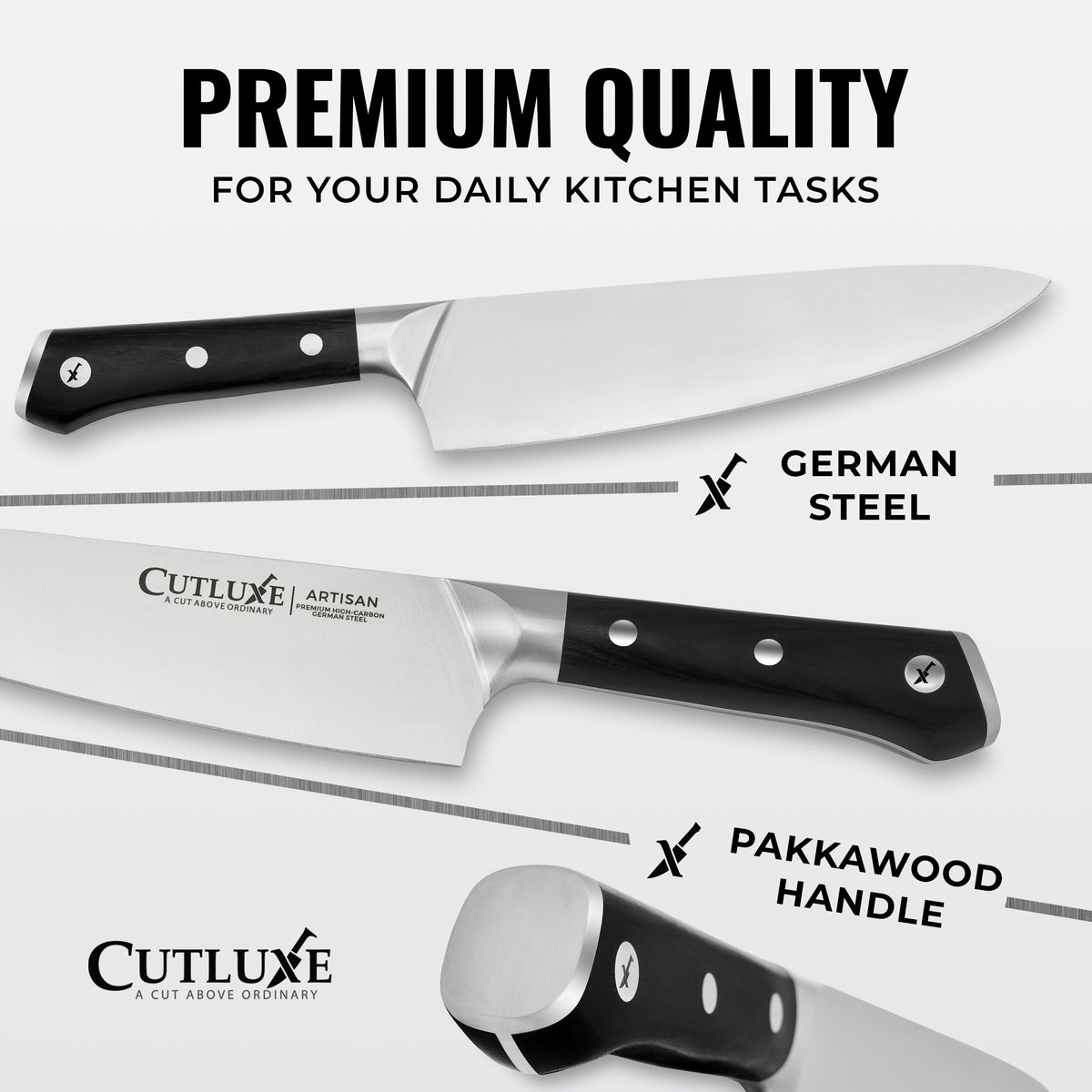 Product image 5 of 26: Premium German steel kitchen knife with Pakkawood handle for daily cooking tasks