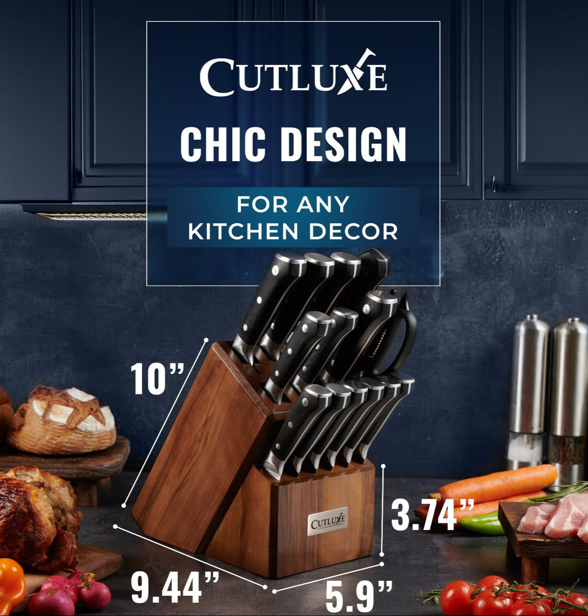 Product image 9 of 26: Chic kitchen knife set with wooden block, perfect for any kitchen decor