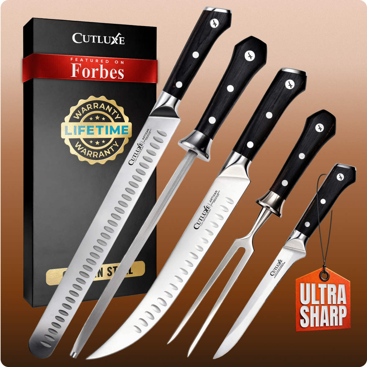 Product image 1 of 10: Ultra sharp kitchen knives set with black handles, lifetime warranty, featured on Forbes