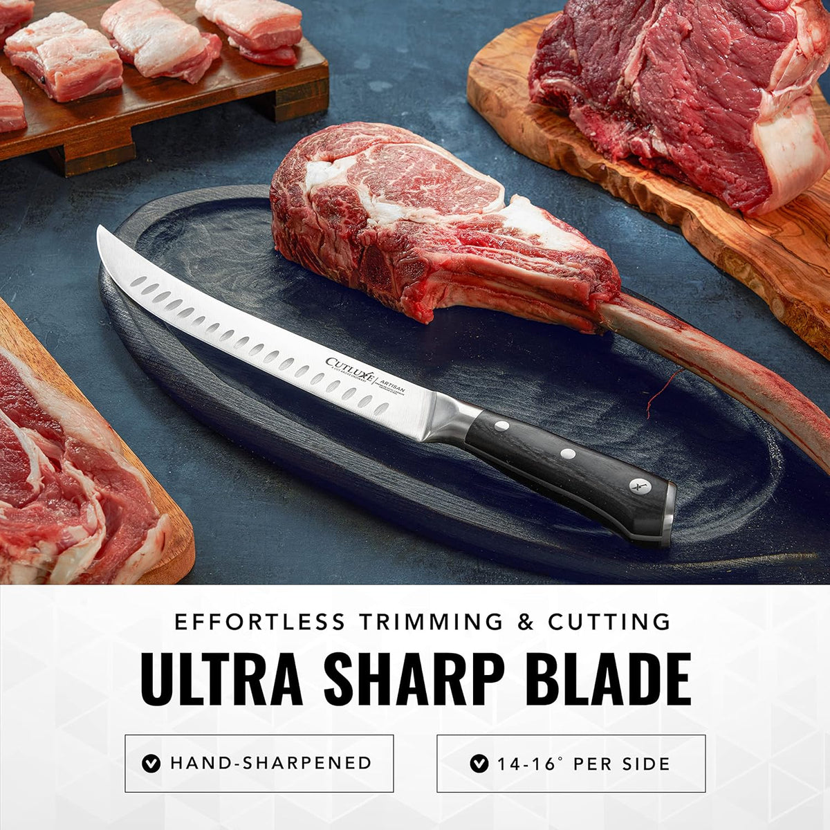 Product image 3 of 7: Ultra sharp kitchen knife for trimming and cutting meat on wooden boards