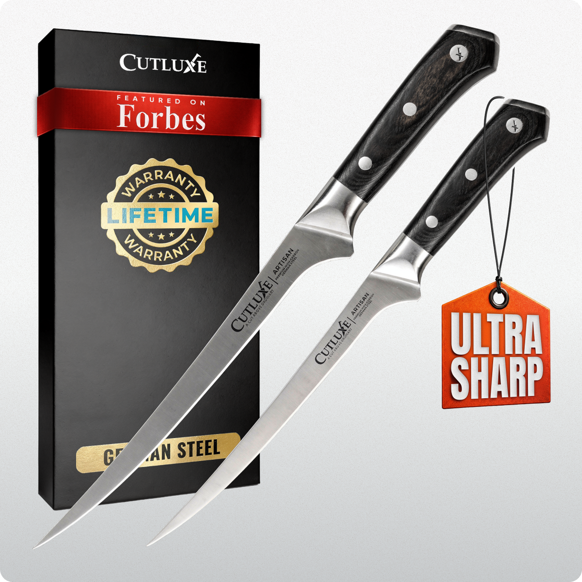 Product image 7 of 7: Ultra sharp artisan kitchen knives with lifetime warranty, German steel, featured on Forbes