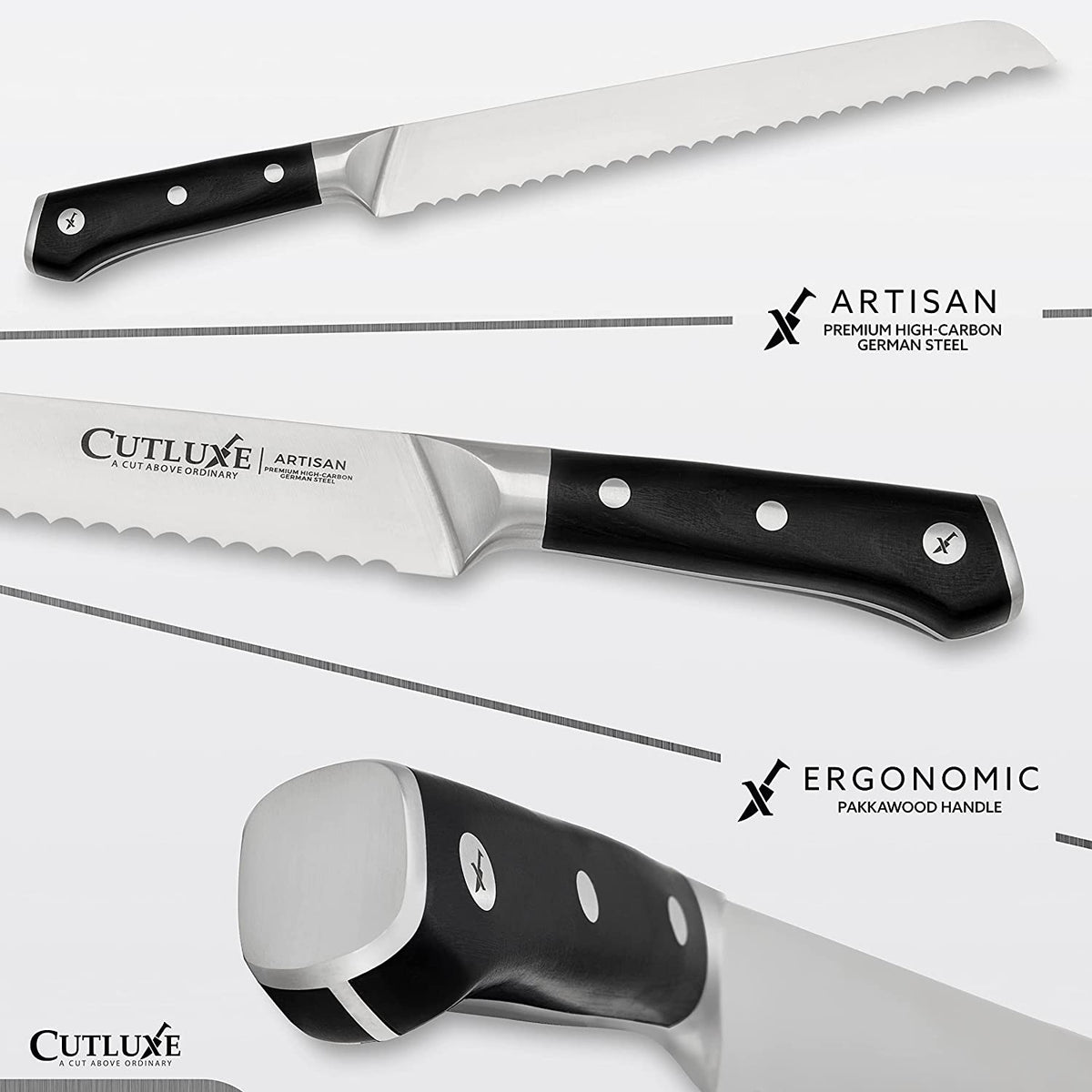 Product image 4 of 9: Serrated bread knife with ergonomic Pakkawood handle and premium high-carbon German steel blade