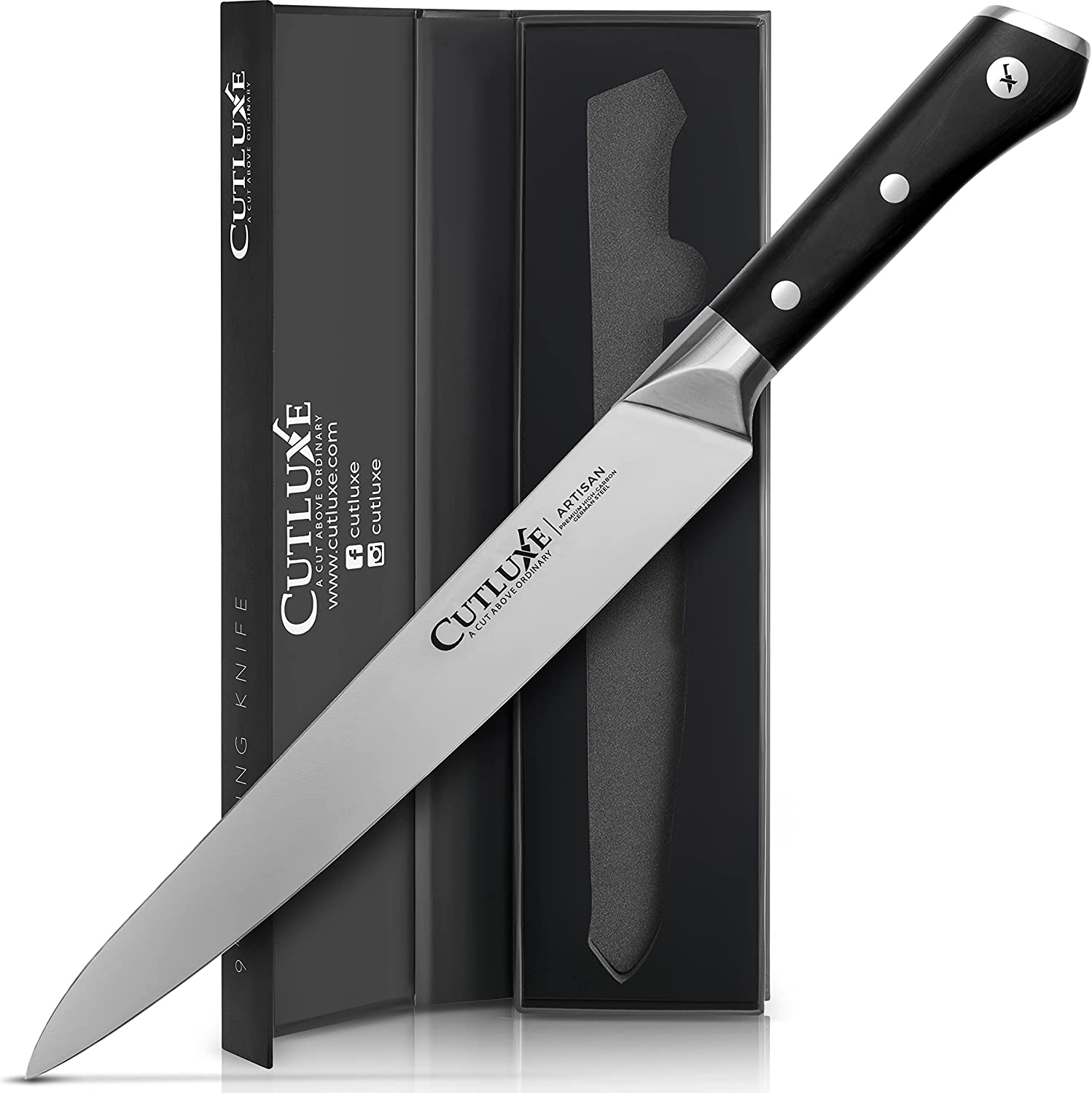 Cutluxe Meat Carving Knife – 9 Turkey Carving Knife – Razor Sharp & Full Tang – High Carbon German Steel – Ergonomic Handle Design – Artisan Series