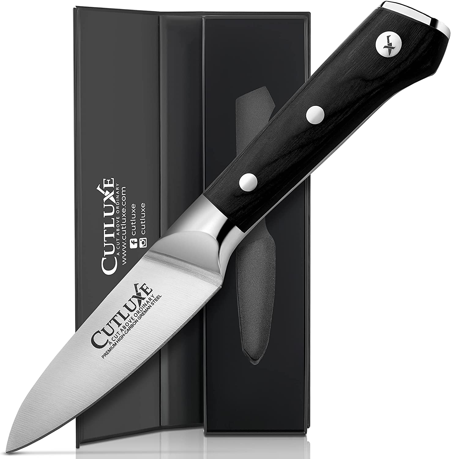 Cutluxe Paring Knife – 3.5 Small Kitchen Knife, Peeling Knife with Razor Sharp Blade – Forged High Carbon German Steel – Full Tang & Ergonomic