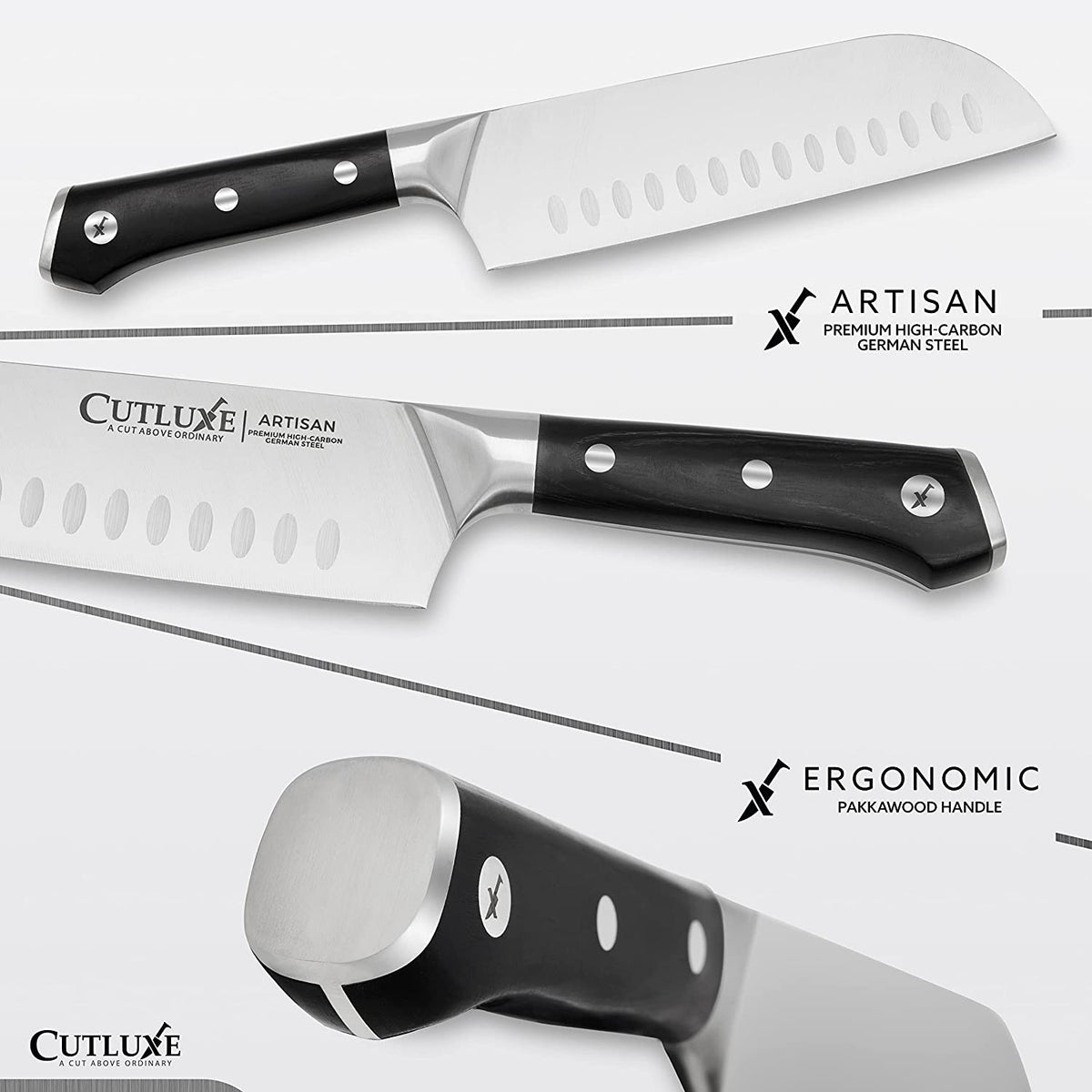 Product image 3 of 8: Artisan high-carbon German steel kitchen knife with ergonomic Pakkawood handle