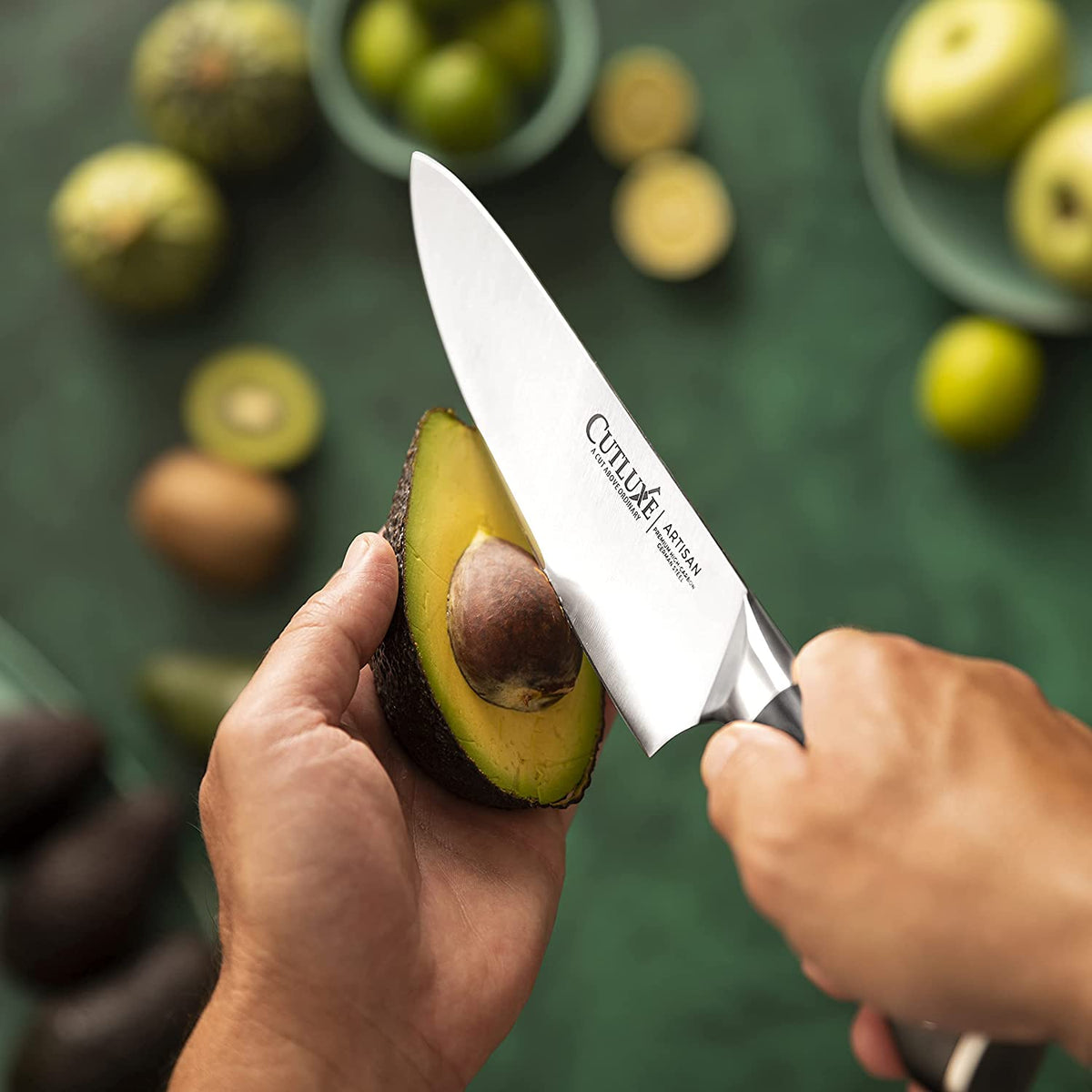 Product image 8 of 9: Sharp kitchen knife slicing avocado, perfect for home cooks and chefs, premium stainless steel blade