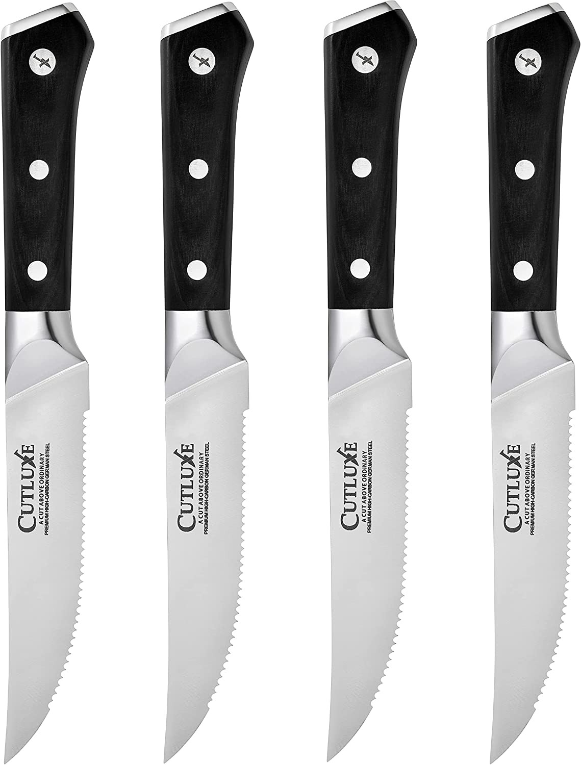 Cutluxe Steak Knives Set - Serrated Steak Knife Set of 4 - Forged High Carbon German Steel - High-end Ergonomic Handle - Artisan Series
