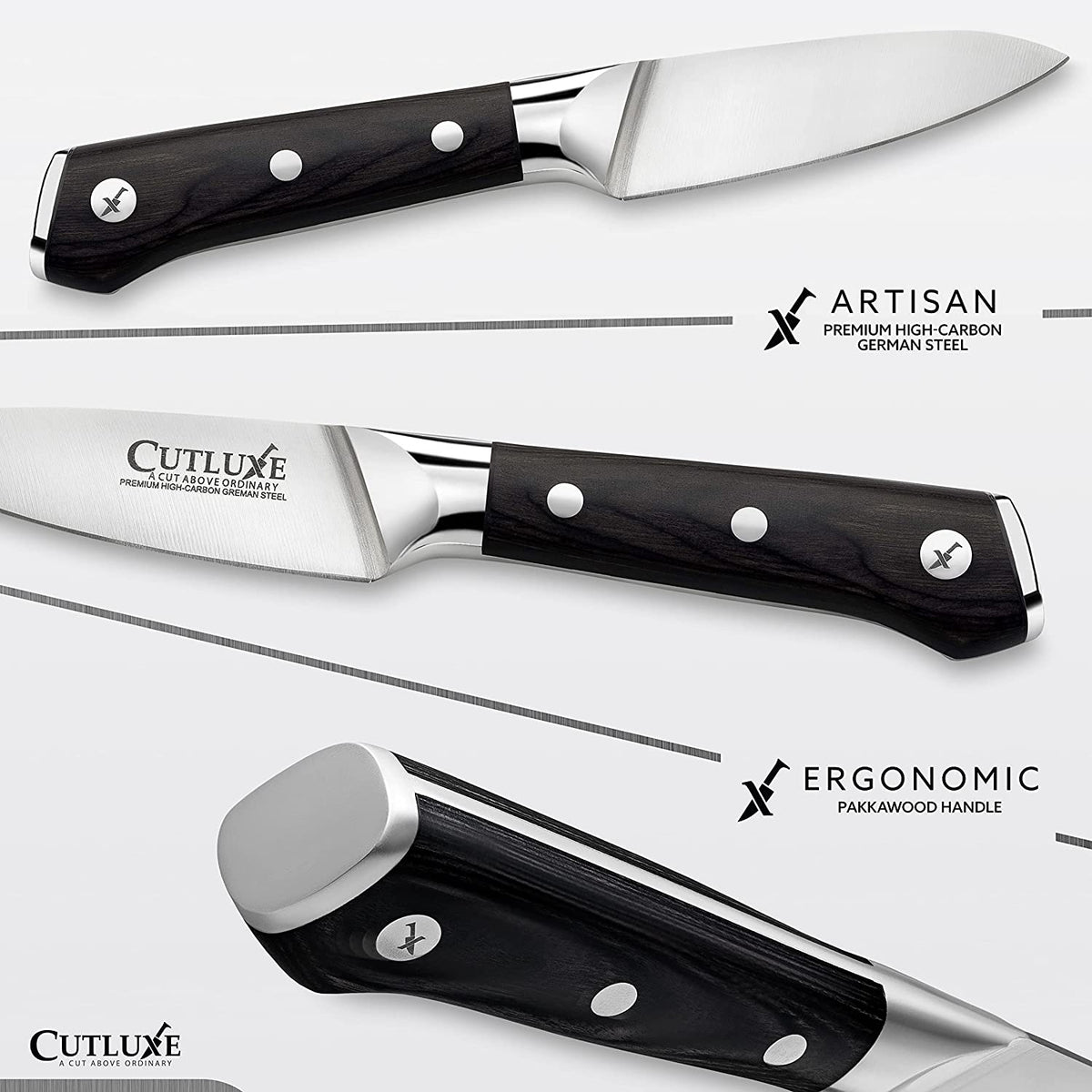 Product image 3 of 6: Premium high-carbon German steel kitchen knife with ergonomic Pakkawood handle
