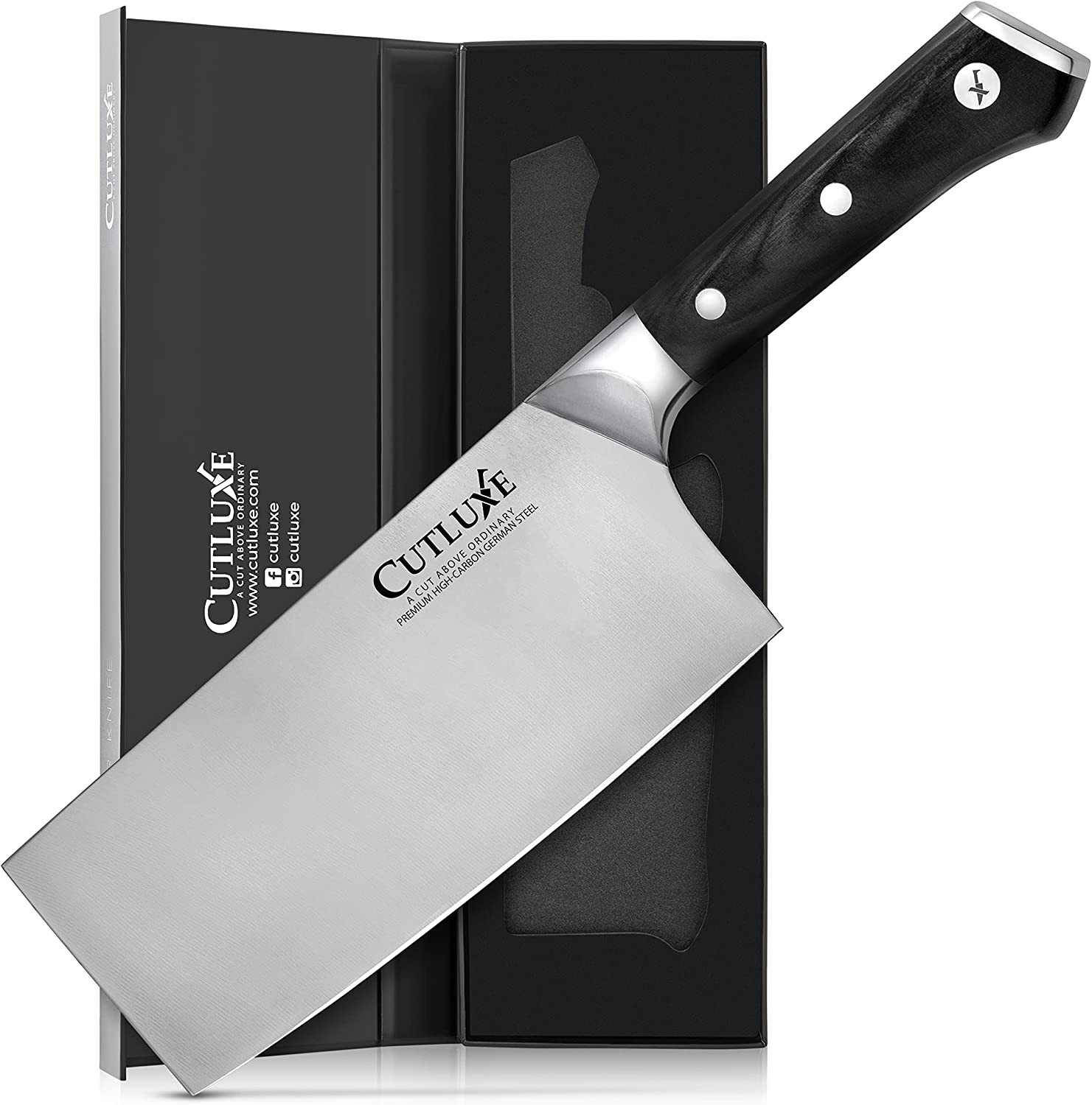 Cutluxe Cleaver Knife - 7 Heavy Meat Cleaver, Butcher Knife for Meat  Cutting – Razor Sharp German Steel Blade – Full Tang Ergonomic Handle  Design –