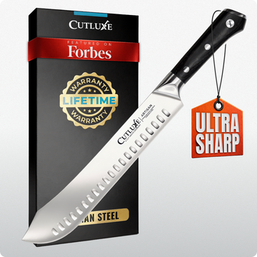 Ultra sharp artisan kitchen knife with lifetime warranty, featured on Forbes, premium steel blade