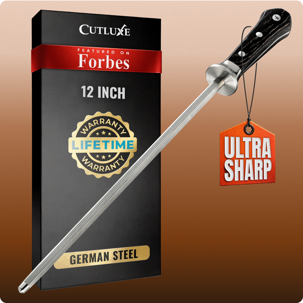 12-inch ultra sharp German steel kitchen knife with lifetime warranty, featured on Forbes