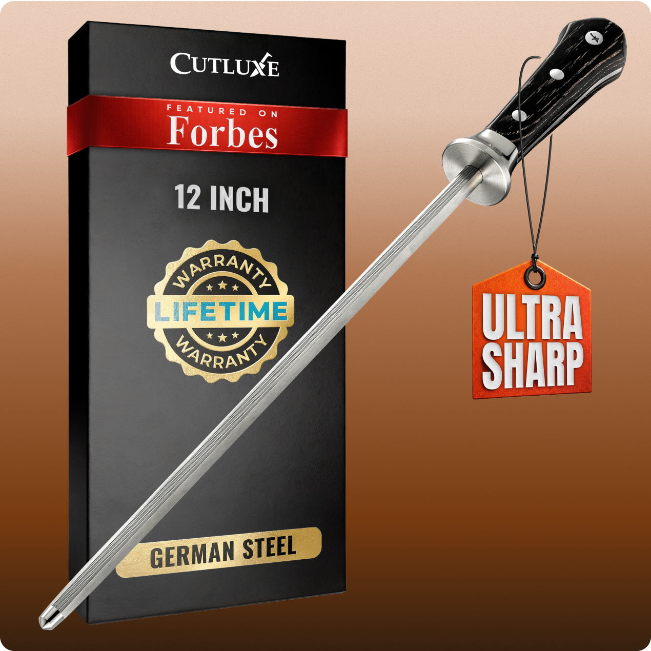 Product image 1 of 8: 12-inch ultra sharp German steel kitchen knife with lifetime warranty, featured on Forbes