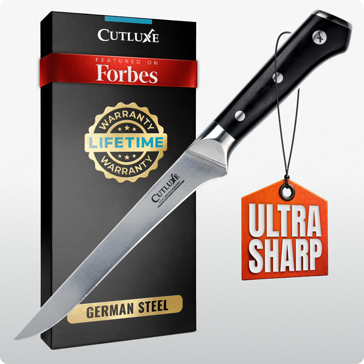 Product image 8 of 8: Ultra sharp German steel kitchen knife with lifetime warranty, featured on Forbes