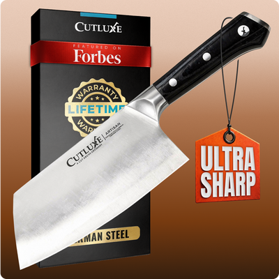 Ultra sharp artisan kitchen knife with German steel, lifetime warranty, featured on Forbes