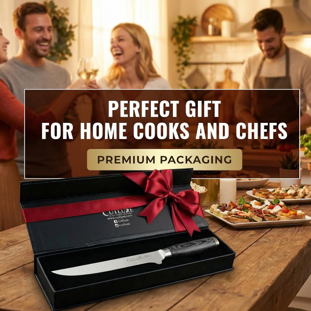 Product image 17 of 18: Elegant kitchen knife in premium gift box with red bow, perfect for home cooks and chefs