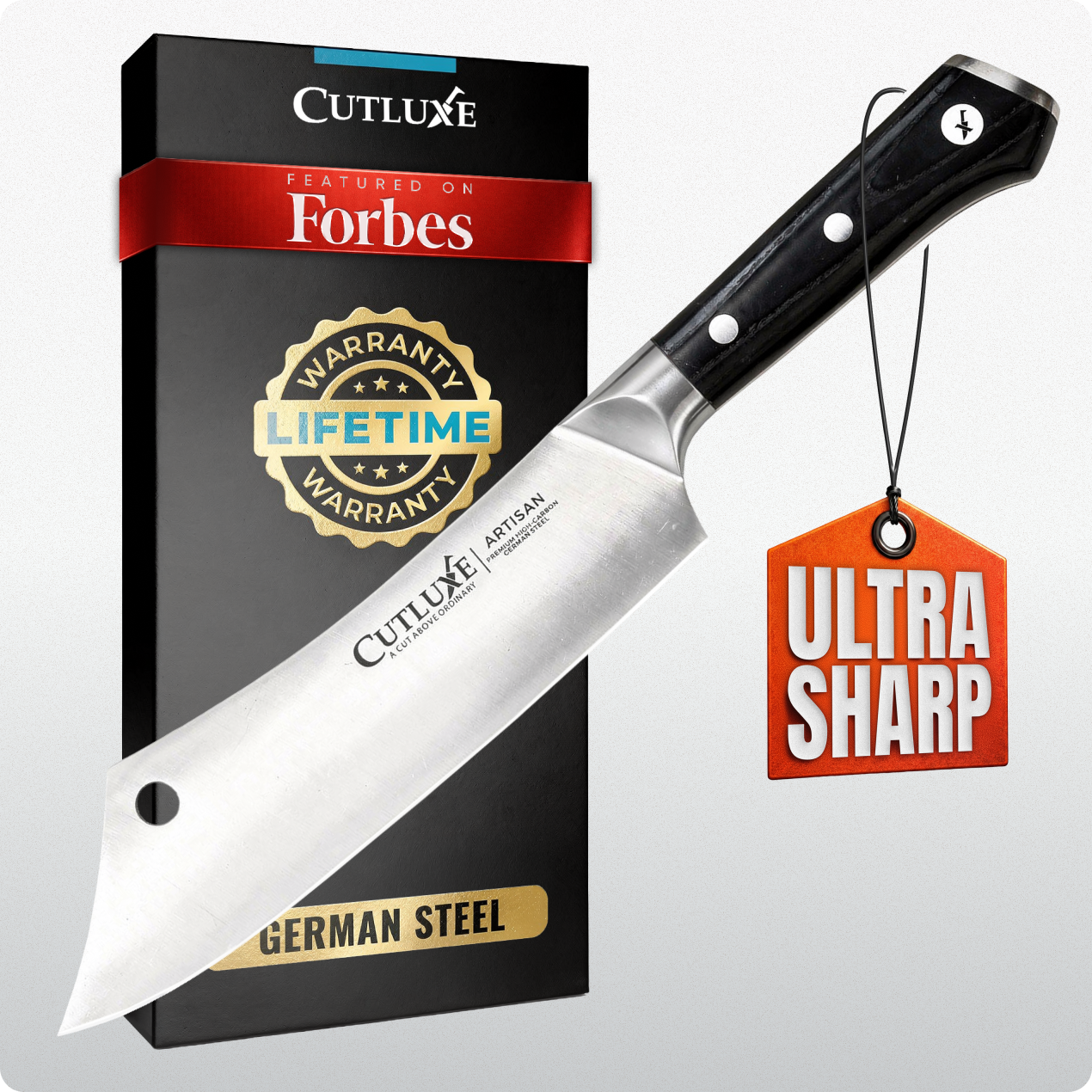 Product image 7 of 7: Ultra sharp German steel kitchen knife with lifetime warranty, featured on Forbes