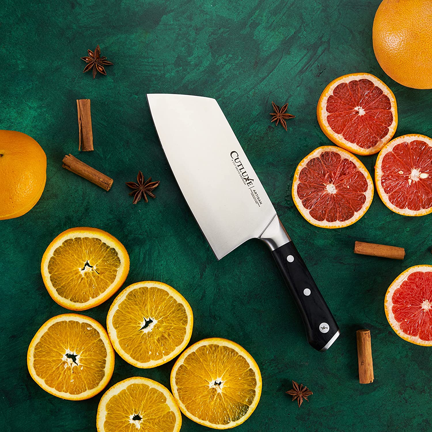Cutluxe Cleaver Knife - 7 Meat Cleaver, Butcher Knife for Meat Cutting – Razor Sharp German Steel Blade – Full Tang Ergonomic Handle Design –