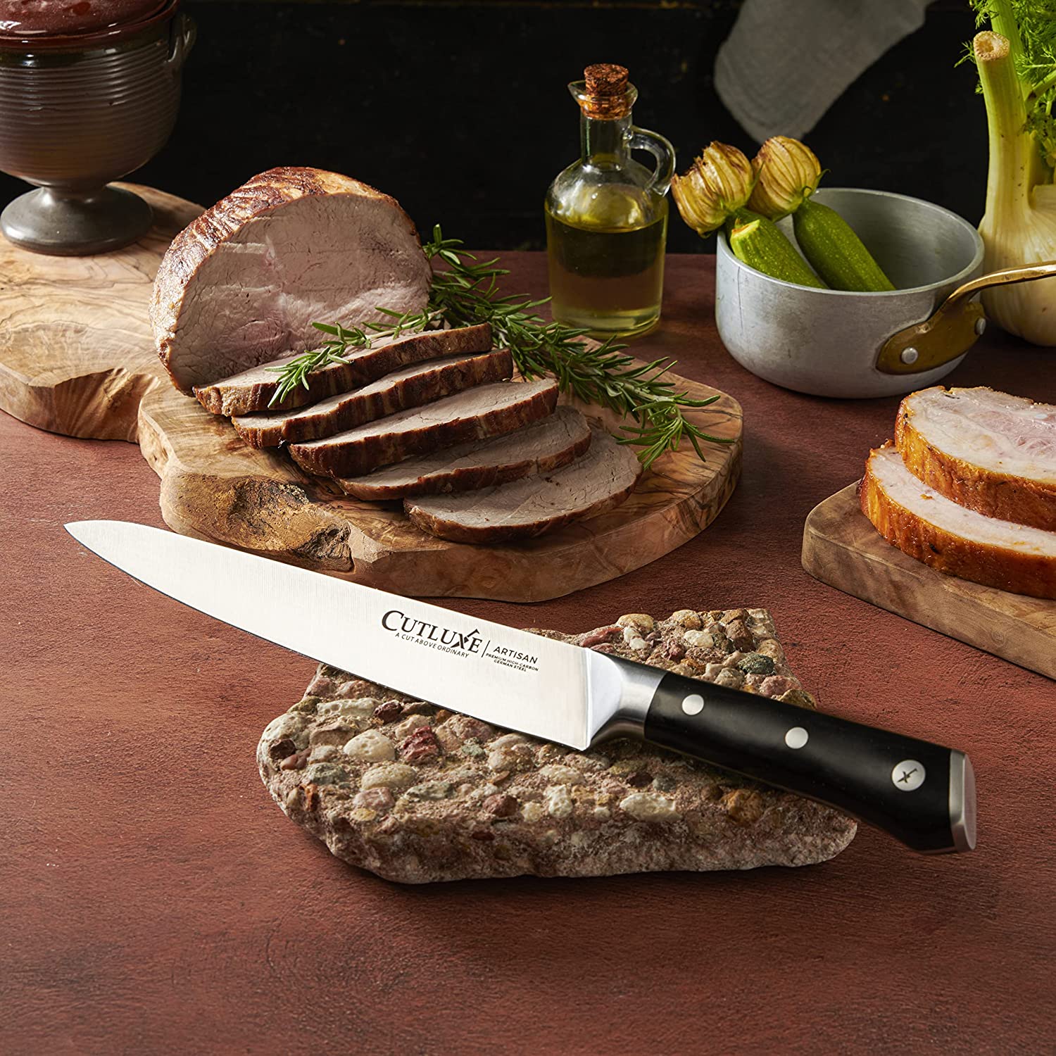 Cutluxe Meat Carving Knife – 9 Turkey Carving Knife – Razor Sharp & Full Tang – High Carbon German Steel – Ergonomic Handle Design – Artisan Series