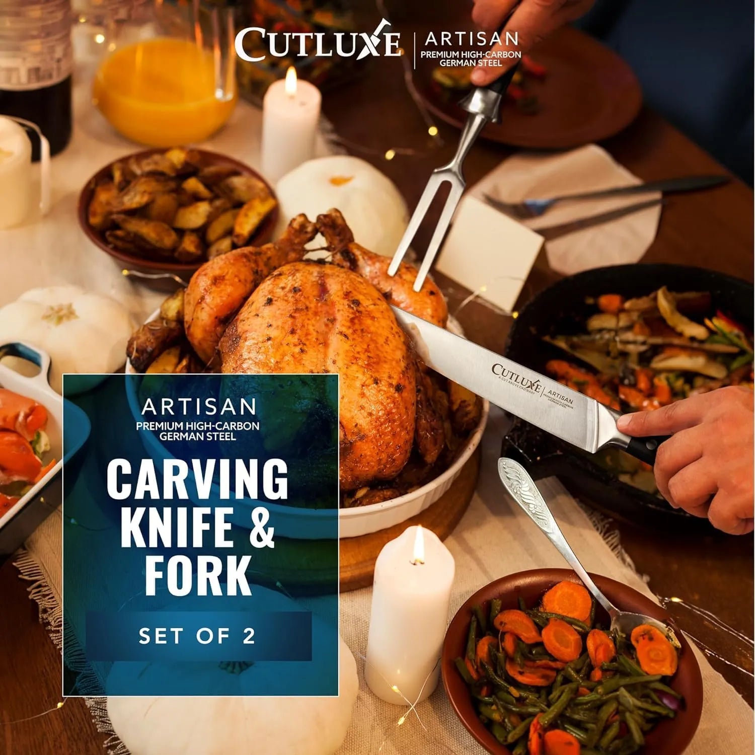 Carving Knife Set 2-Piece | Carving Knife and Carving Fork