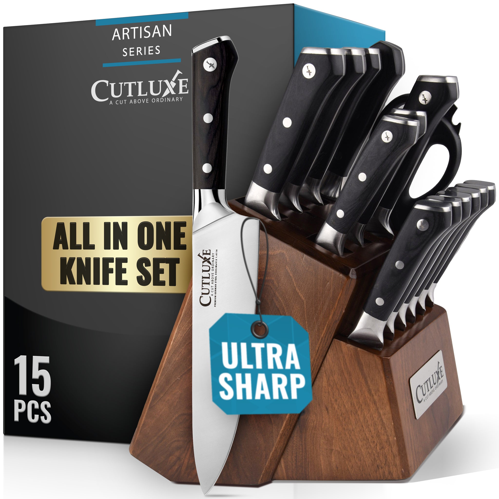 Cutluxe Knife Set with Block 15-Piece | Artisan Series