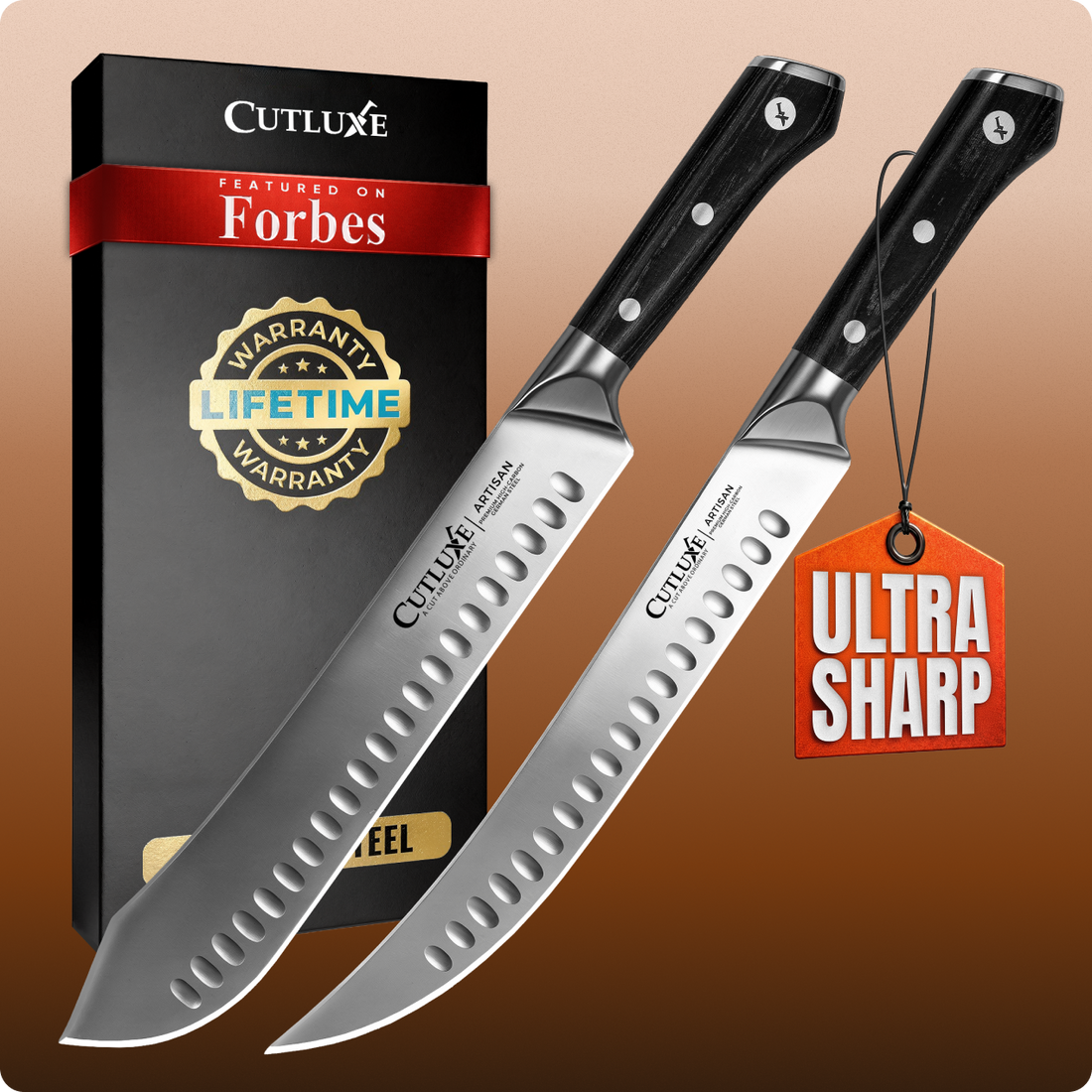 Ultra sharp artisan kitchen knives with lifetime warranty, featured on Forbes, perfect for home cooks and chefs