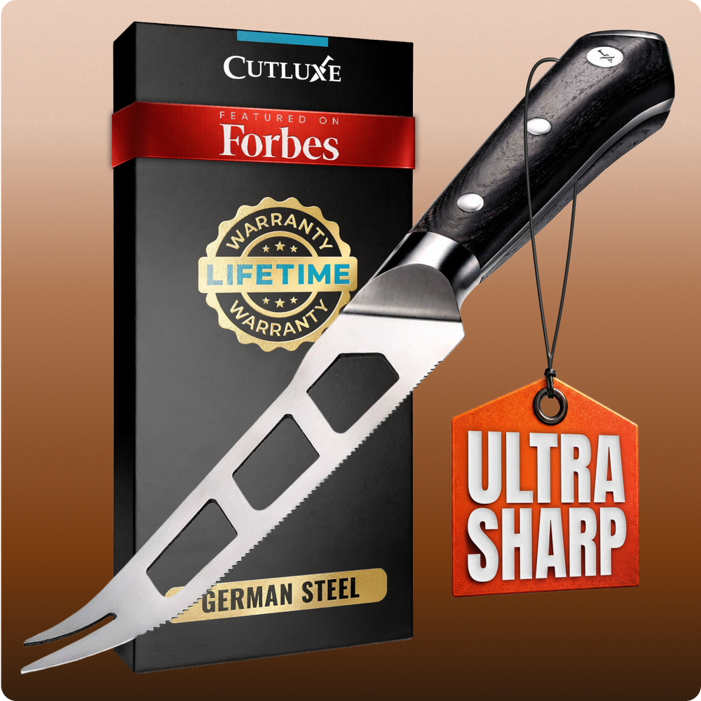 Ultra sharp German steel kitchen knife with lifetime warranty, featured on Forbes