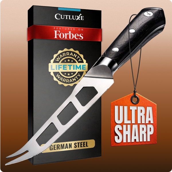 Ultra sharp German steel kitchen knife with lifetime warranty, featured on Forbes