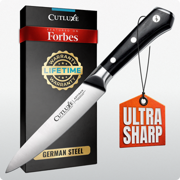 Ultra sharp German steel kitchen knife with lifetime warranty, featured on Forbes